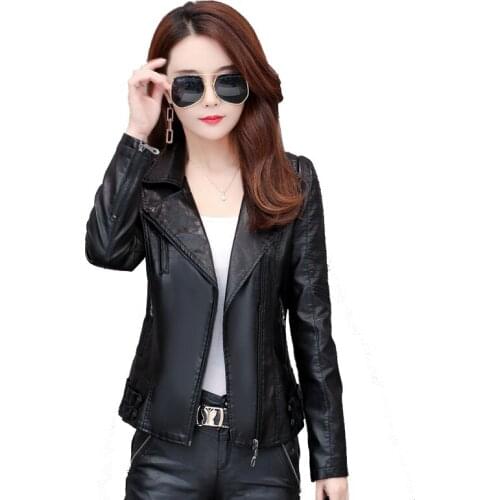 Autumn Winter New Leather Clothing Female Short Section Slim Slimming Large size Motorcycle Leather Coat Korean Womens Jacket