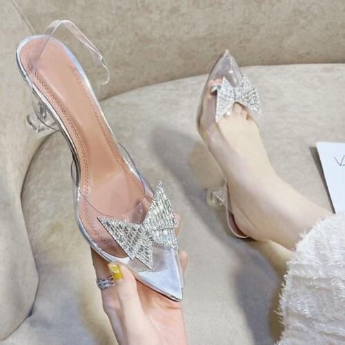 Llogai Women Sandals New Summer Embellished Women Shoes Sandals Party Shoes Woman Pointed Toe Transparent Heels Sandalias Mujer