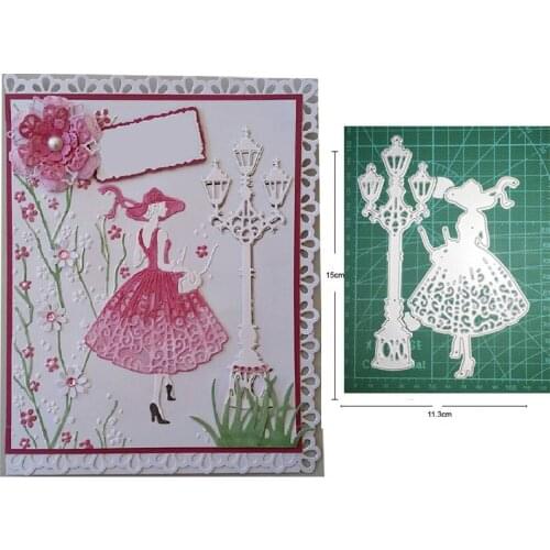 Metal Cutting Dies Cut Mold Woman Street Lamp Lace Frame Decoration Scrapbook Paper Craft Knife Mould Blade Punch Stencils dies