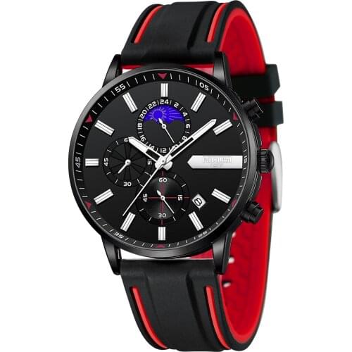 Relogios NIBOSI Mascoulino Chronograph Men Watches Waterproof Silione Band