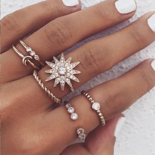 Miss JQ] Boho Crystal Rhinestone Openings Rings Set for Women Vintage Gold Knuckle Midi Rings Wedding Bands Statement Jewelry