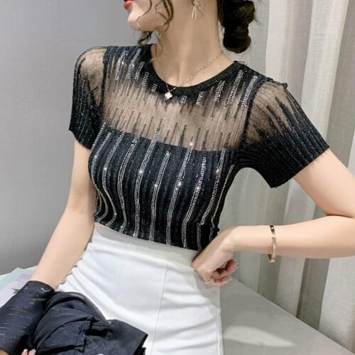 Sexy Hollow Out Drills Summer New Short Sleeve Sweater-Shirt Cultivate OneS Morality Ice Silk Blouse Thin Female Knit Net Yarn