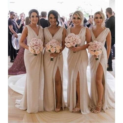 New Arrival Bridesmaid Dresses 2020 V Neck High Split Candy Color Mermaid Dress Wedding Party Dress Vestidos De Fiesta
