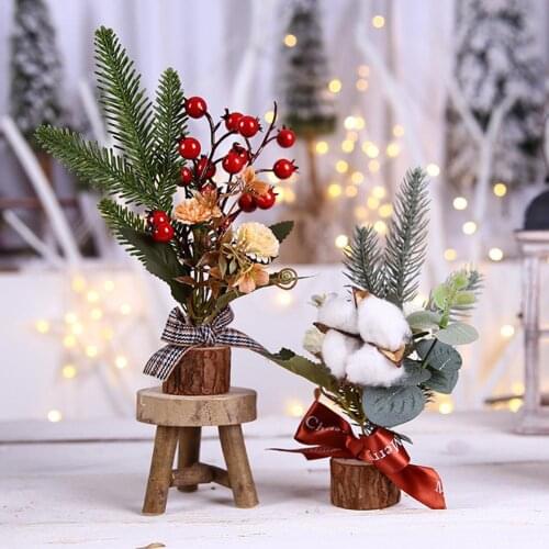 Holiday Fake Tree Branch Berry Flower Christmas Showcase Ornament Desktop Decor Christmas Pendant