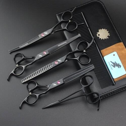 Professional Pet scissors Straight &Thinning & Curved scissors 4pcs set +comb for dog grooming dogs shears hair cutter 7.0 inch