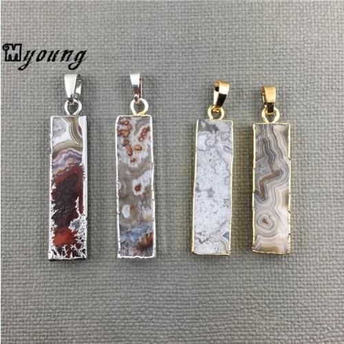 Rectangle Nature Stone Moxico Agates Slice Slab Charm Pendant For Necklace Jewelry Making MY1444