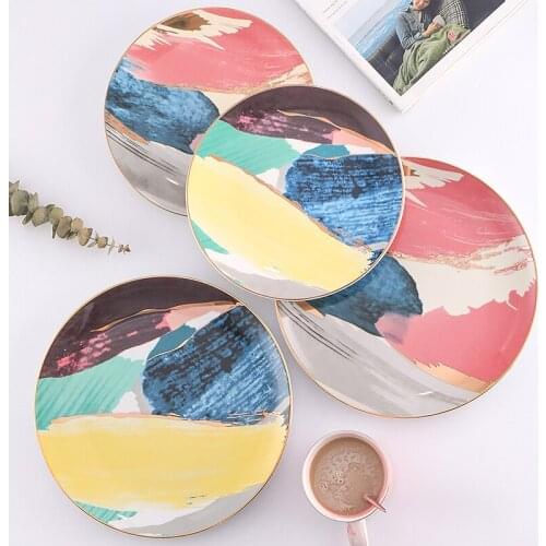 Romantic Breeze Nordic Painting Phnom Penh Ceramics Western Food Dish Dessert Plate Household Steak Plate Salad Plate Dishes