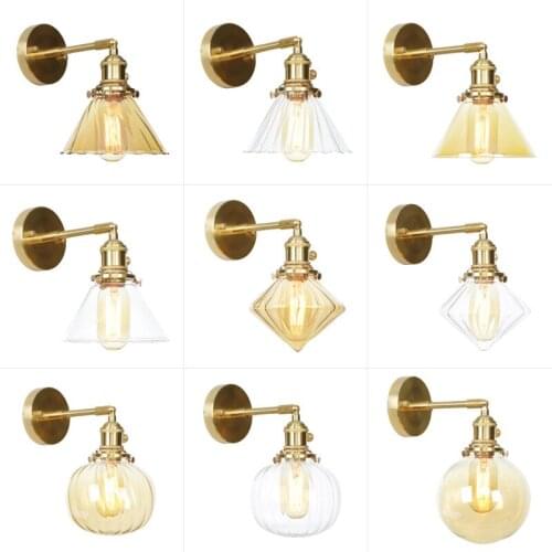 Nordic Postmodern Copper Living Room Lobby Restaurant Creative Individual Glass Lampshade Bedside Walkway Led Retro Wall Lamp