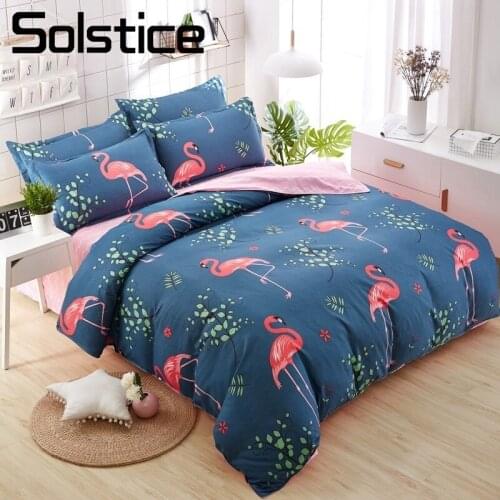 Solstice Home Textile Cartoon Flamingo Duvet Cover Pillowcase Wavy Line Bed Sheet Boy Girl Bedding Sets Kid Child Teen Bed Linen