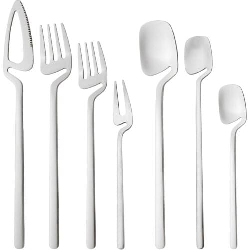 High Quality Silver Dinnerware Stainless Steel Cutlery Set Knife Dessert Fork Fruit Fork Long Spoon Tableware Set Matte Flatware