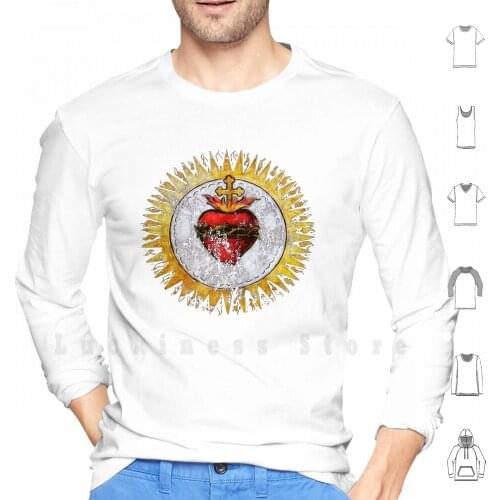 Sacred Heart Of Jesus Christ Vintage Christian hoodies long sleeve Christian Christianity Symbol Sacred Heart