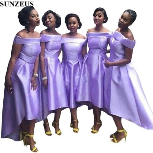 Lavender Bridesmaid Gowns High Low Party Dress Off Shoulder Boat Neck Wedding Guest Dresses