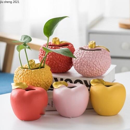 Creative Hydroponic Apple Vase Ceramic Plant Potted Plant Living Room Table Decoration Fruit Flower Vase Home Decoration Gifts
