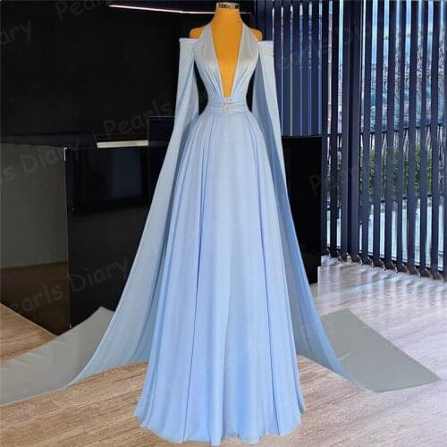 Vintage Off the Shoulder Evening Dresses 2021 V Neck Arabic Dubai Beaded Formal Party Gowns Long Sleeve Prom Dress Vestidos