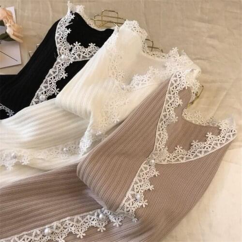 Big Size Fashion Women Lace T-Shirt Spring Ice Silk V-Neck Knitted Shirt Slim Long Sleeve Tees Lady Basic Tops Bottomings WZ1120