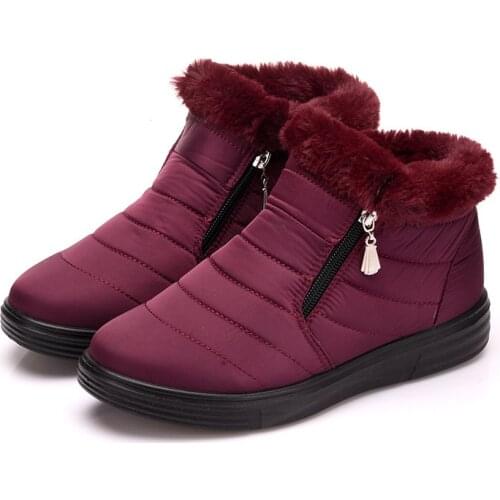 2021 Women Waterproof Fabric Winter Warm Snow Boots Faux Fur Non-Slip Ankle Boots Ladies Lightweight Cotton Shoes Plush Booties
