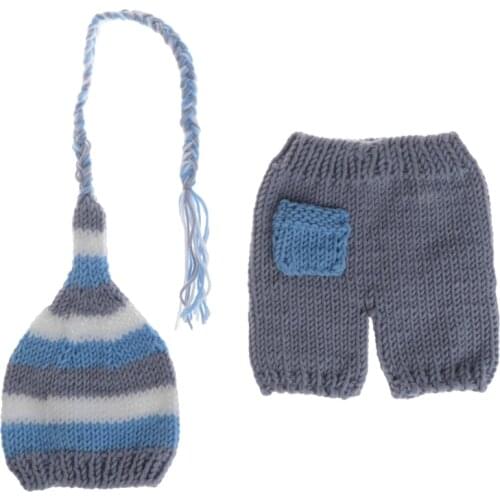 Cute Handmade Crochet Costume Knitted Hats Pants Set Newborn Photography Props JUN7-A