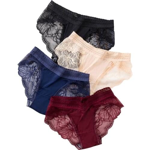 ZJX 4Pcs/lot Sexy Lace Panties Seamless Womens Underwear Low-Rise Briefs Nylon Ladies Cotton Crtotch Transparent Lingerie