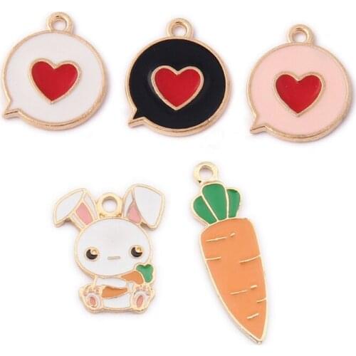 10pcs 17*14mm Alloy Metal Drop Oil Small Love Cute rabbit Charms KC Gold Pendant For DIY Bracelet Necklace Jewelry Making