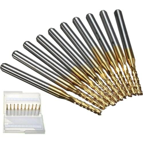 10PCS 2mm Titanium Coated Carbide End Mill Milling Cutter CNC Router Bits Drill Bit Set For Machine 1/8" Shank