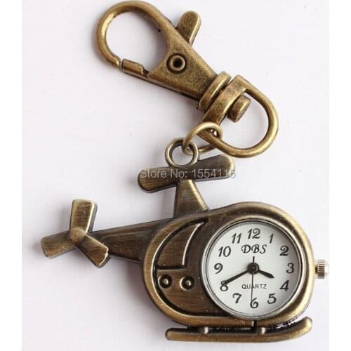 100pcs/lot DHL Free Shipping Vintage Bronze Helicopter Quartz Pocket watch Keychain Creative Personality Gift Watch Wholesale