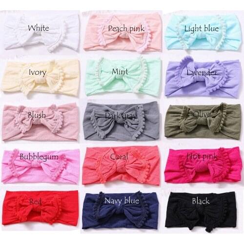 100 pcs/lot, Pom pom Bow Nylon headband, Knot Bow Wide Nylon Head wraps, Girls Hair Accessories