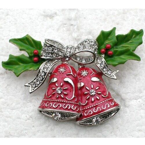 12pcs/lot Wholesale Rhinestone Enamel Christmas Bell Pin brooches C101879