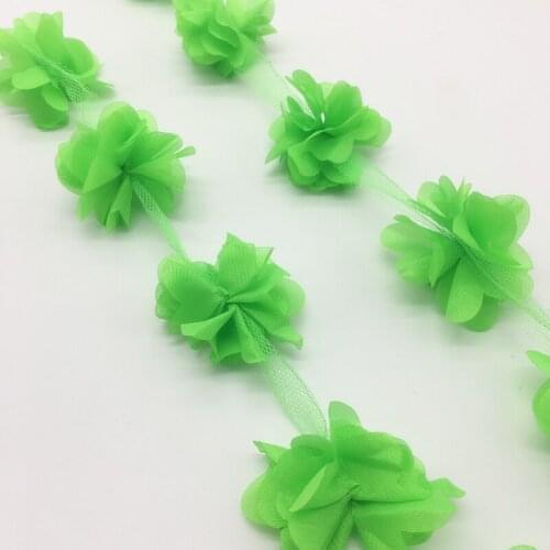 13pcs/yard 3D Green Chiffon Cluster Flowers Wedding Dress Bridal Fabric Lace Trim Fabric DIY Sewing