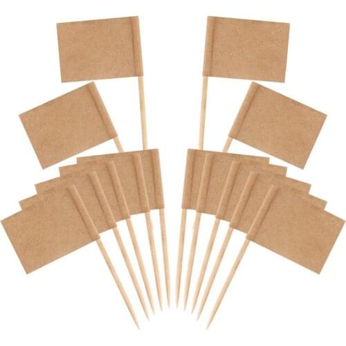 200 Pack Blank Toothpick Flags Kraft Paper Flag Picks Cheese Markers for Cupcake, Food, Fruit, Party Decorations