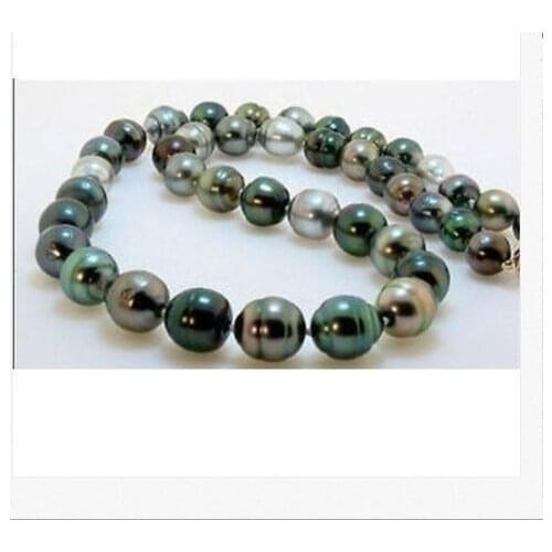 2017 natural tahitian black gray green pearl necklace 18inch shipping free