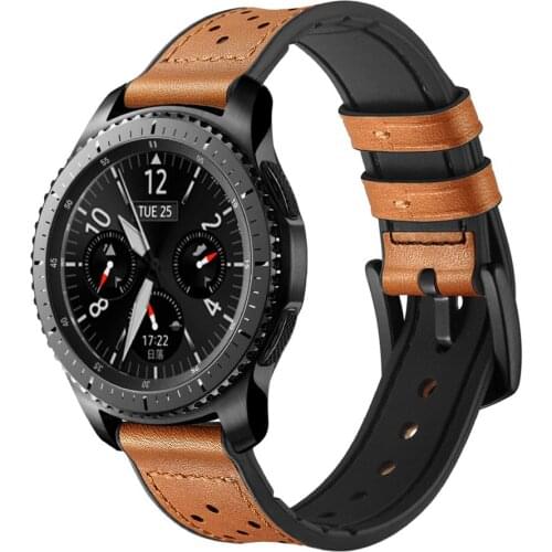 22mm Watchband Leather Sweatproof Replacement Strap Wristband with Metal Clasp for Samsung Gear S3 Frontier/Classic Smart watch