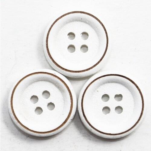 30PCs Wood 15mm Round Laser Circle Ring Line Wooden Buttons White 4 Holes DIY Sewing Scrapbooking For Wedding Handmade Button