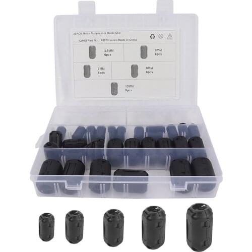 30pcs Clip-on Ferrite Ring Core Bead Choke Snap on RFI EMI Filter Noise Suppressor Cable Clip 3.5mm 5mm 7mm 9mm 13mm 5 Sizes
