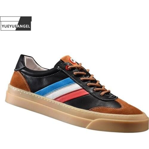 Brand Designer Mens Patchwork Leather Casual Shoes Colors Mixed Lace Up Shallow Joggers Sneakers Flats Skateboard Trainers Shoes