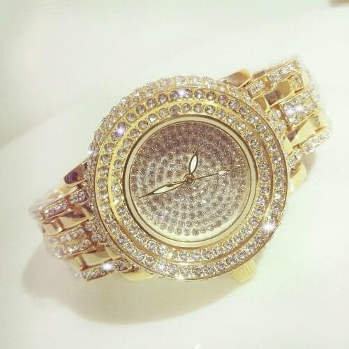 New Fashion Full Diamond Quartz Watch BS Brand Gold Dress Watch Women Luxury Austrian Crystals Watch Lady Charm Bangle Bracelet