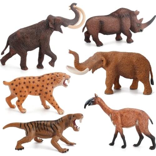 Childrens Simulation Animal Toy Ancient Biological Model Set Mastodon Rhinoceros Wolf Lizard Saber-Toothed Cat Static Ornaments
