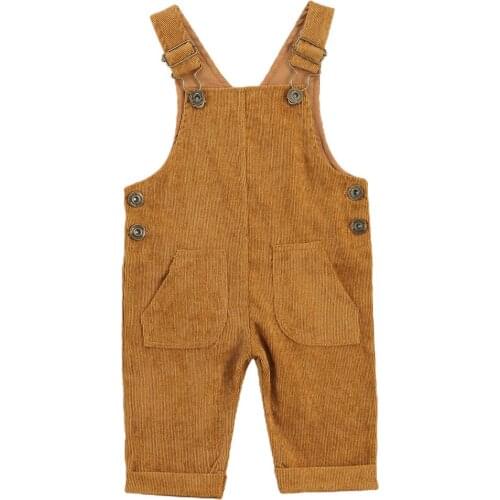 Baby Boys Girls Suspender Pants Autumn Spring Infants Solid Color Sleeveless Corduroy Rompers with Pockets Toddler Baby Jumpsuit