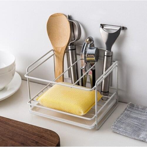 Sponge Holder Soap Drain Storage Rack Kitchen Sink Organizer Rag Dishcloth Brush Holder Iron Shelf Bathroom Organizer