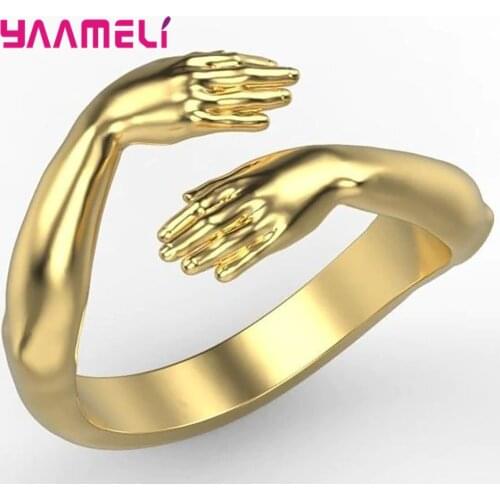 Creative Jewelry Sterling Silver 925 Ring Big Hug Opening Adjustable Women Men Smooth Platinum Gold Covered Fashion Accessory