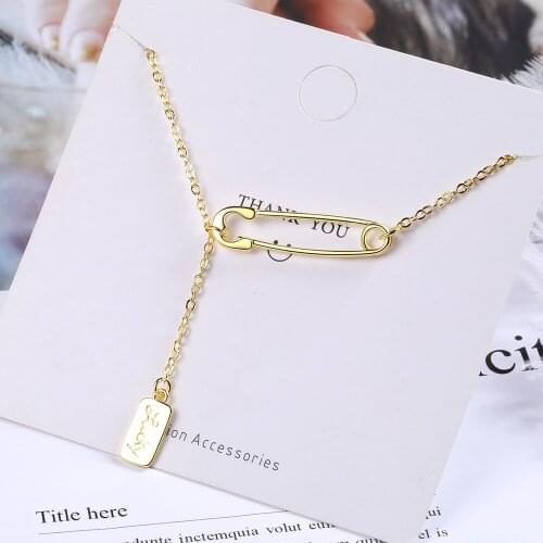 Korean Simple Pin Design Tassel Pendants Necklaces for Women Girl Party Birthday Gifts Clavicle Chain Choker Necklace Jewelry