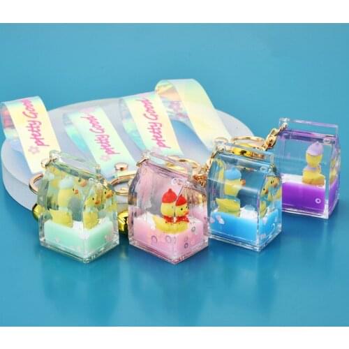 Creative Acrylic Oiled Duck Keychains Milk Cartoon Doll Acrylic Key Chain Figure Floating Car Bag Pendant Keyring Gifts