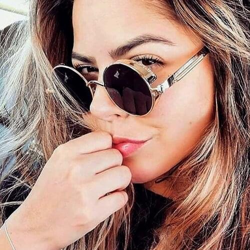 Round Vintage Steampunk Sunglasses Classic Retro Punk Women Men Sun Glasses Fashion Gothic Designer Shades