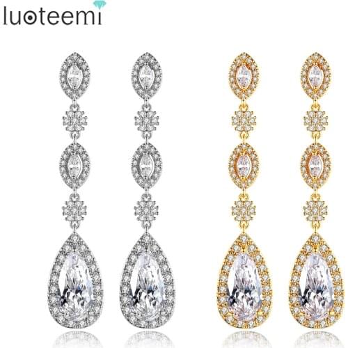 LUOTEEMI Long Water Drop Earrings for Women Wedding Clear Cubic Zircon Fashion Jewelry Christmas Gift Boucle D'Oreille Femme