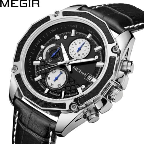 MEGIR Original Men Quartz Watch Top Brand Military Watch Multifunction Chronograph Leather Sport Watches Relogio Feminino 2015