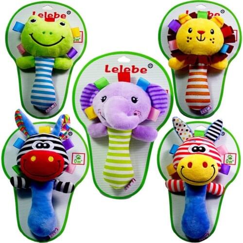 Cute Cartoon Rattle Mobile Baby Toys Animal BB Stick Hand Bell Stroller Soft Toddler Plush Baby Toys For 0-12 Months