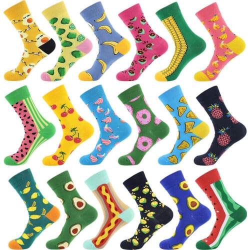 Unisex Socks Funny Cute Cartoon Fruits Banana Avocado Egg Cookie Donuts Food Happy Japanese Harajuku skateboard Socks Women