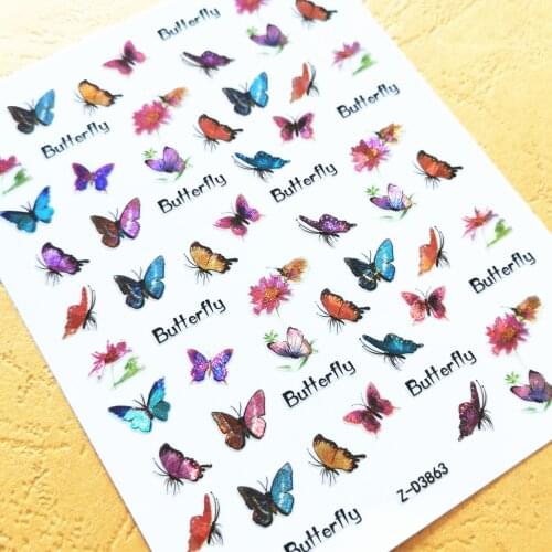 Newest Z-D3865 laser butterfly design 3D nail sticker back glue nail decals Japan Korea type DIY decoration for nail tools