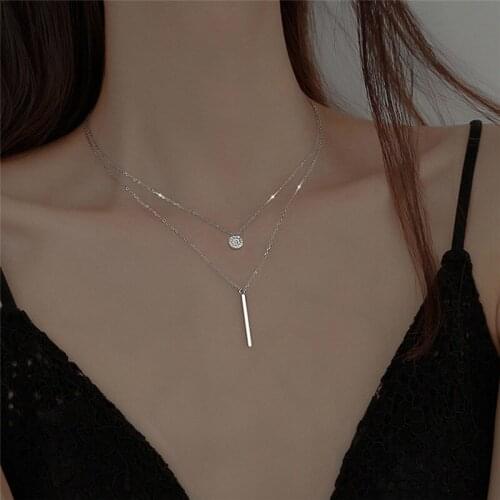 2021 New Fashion Double Layer Pendant Necklaces Round Shiny Full Zircon Long Chain Necklaces Gifts For Girls Fine Accessories