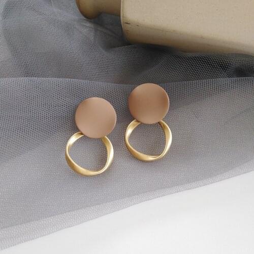 New Coffee Color Matte Round Drop Earrings for Women Vintage Fashion Statement Metal Circle Cute Gold Jewelry Girls Gifts
