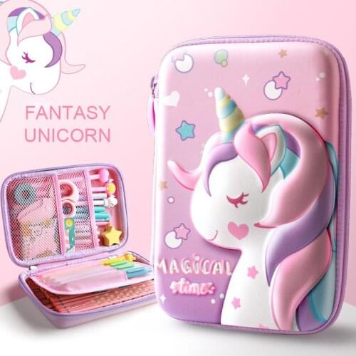3D Cute Unicorn School Pencil Case For Girl Stationery Organizer Large Capacity EVA Pencil Storage Box for Office Birthday Gift